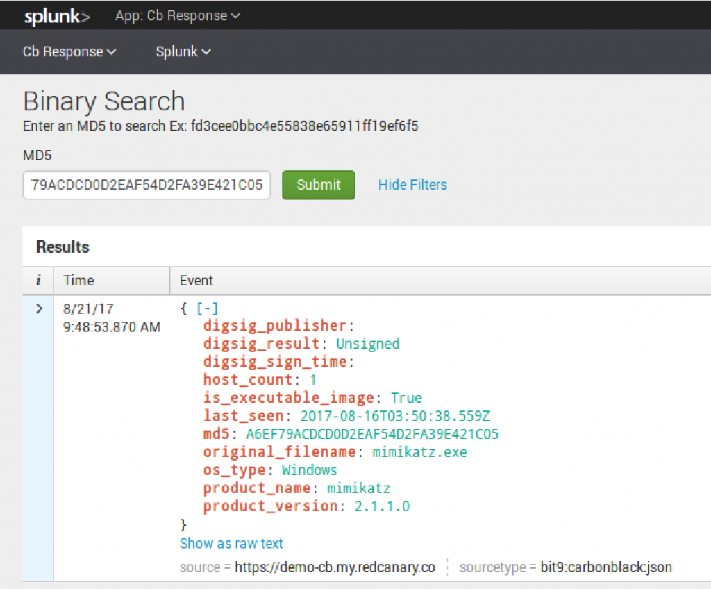 Carbon Black and Splunk Integration