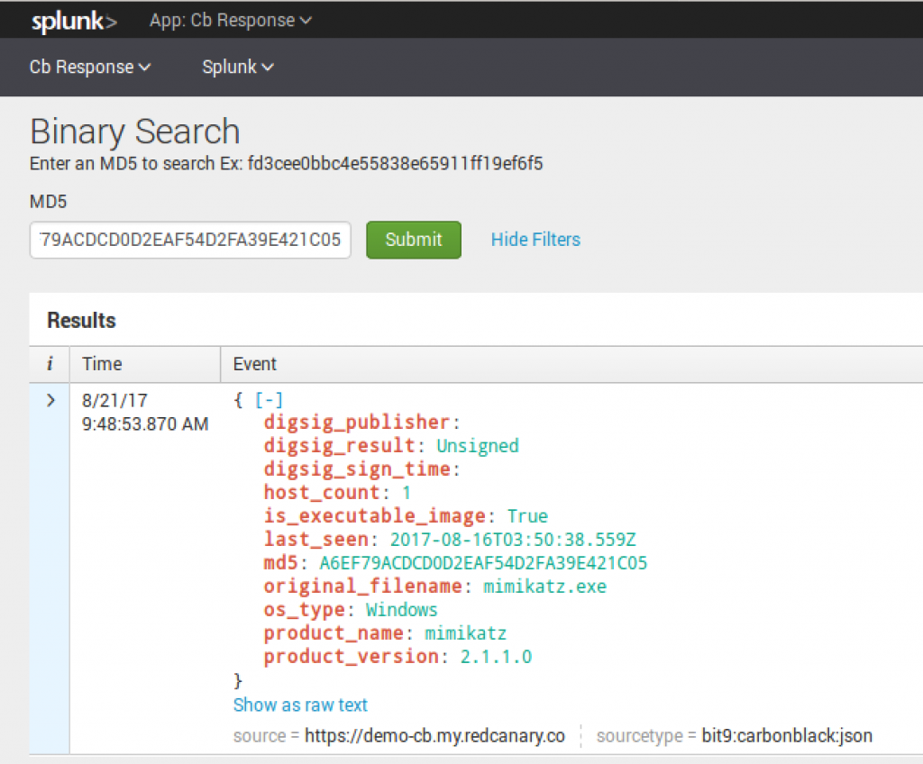 Carbon Black and Splunk Integration 