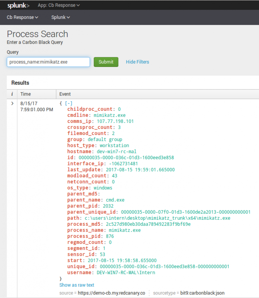 Carbon Black and Splunk Integration