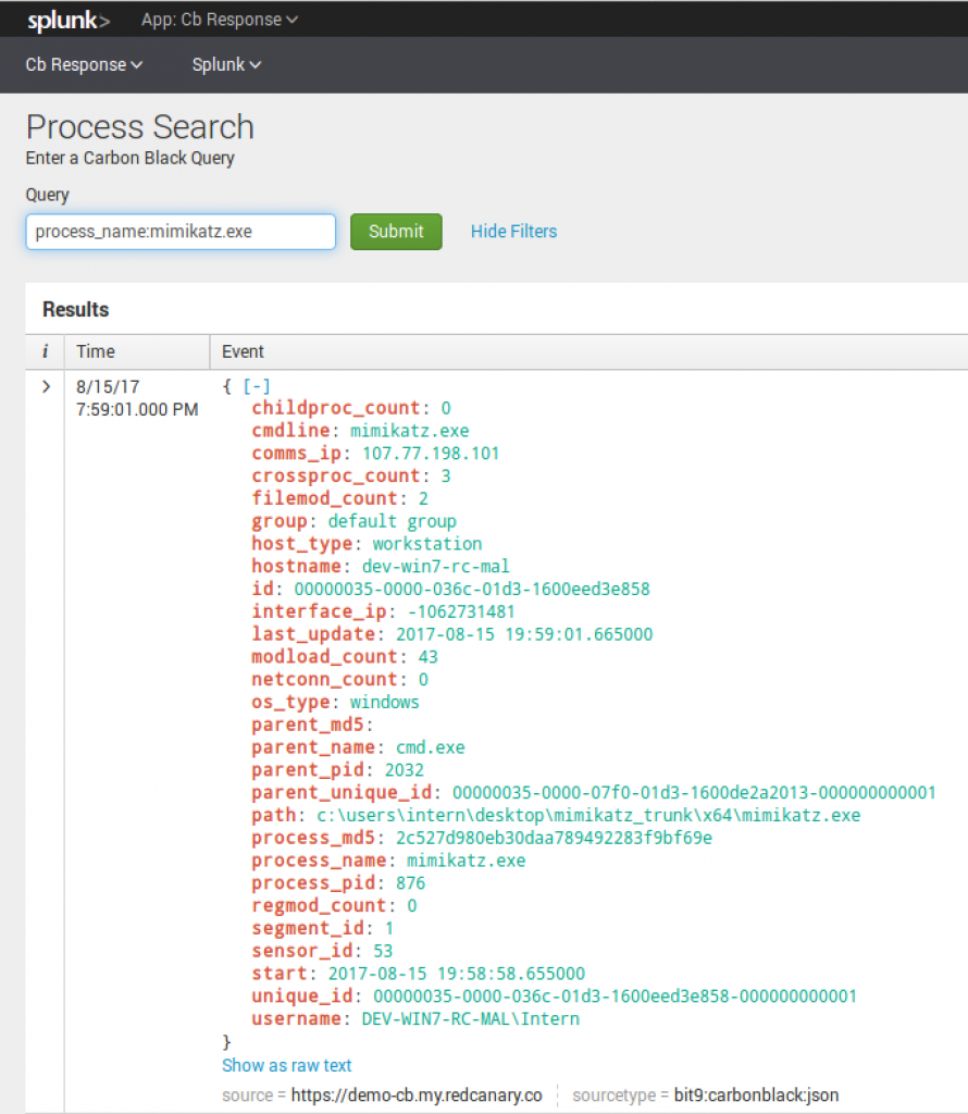 Carbon Black and Splunk Integration 