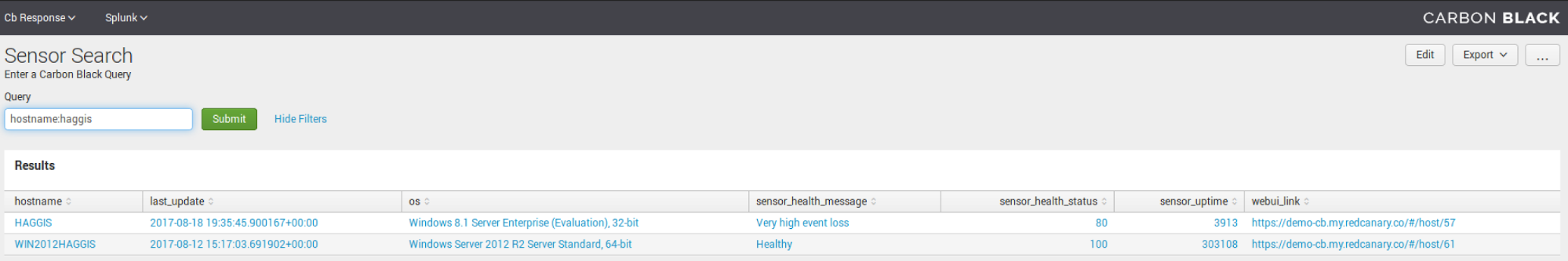 Carbon Black and Splunk Integration