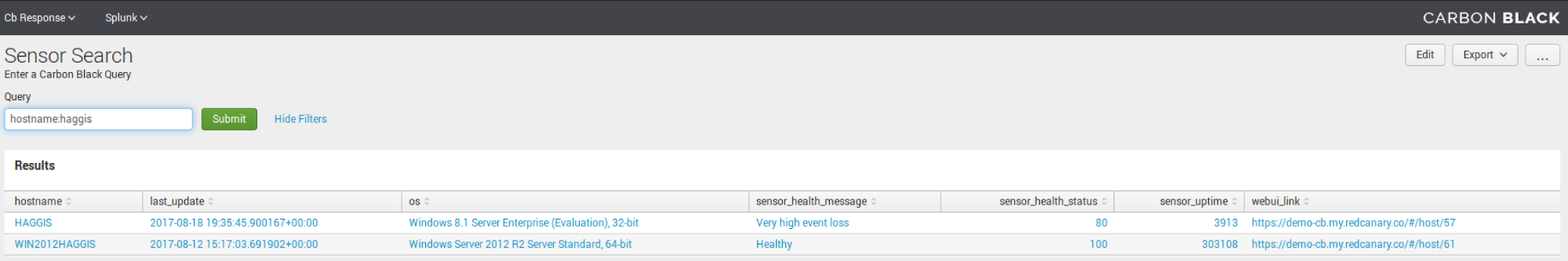 Carbon Black and Splunk Integration 